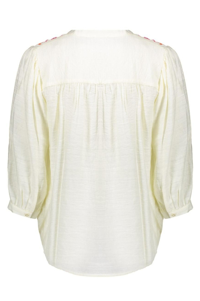 BLOUSE MET DRIEKWART GEPLOOIDE MOUWEN 53401 14 000010 OFF WHITE/FUSCHIA/ORANGE